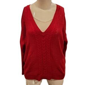 [Lane Bryant] Red Cable Knit V-neck Sweater - Size 18/20